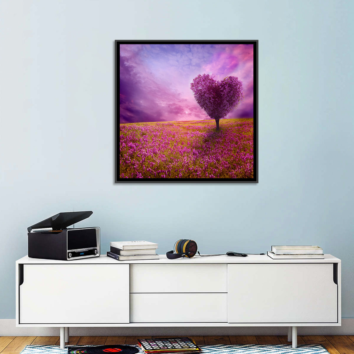 Heart-shaped Tree at Sunset Wall Art in a room, square