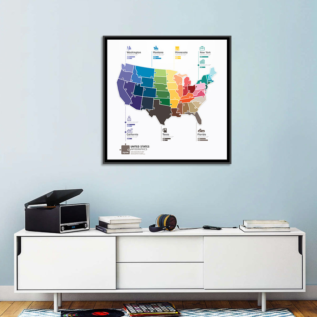 United States Jigsaw Map Wall Art