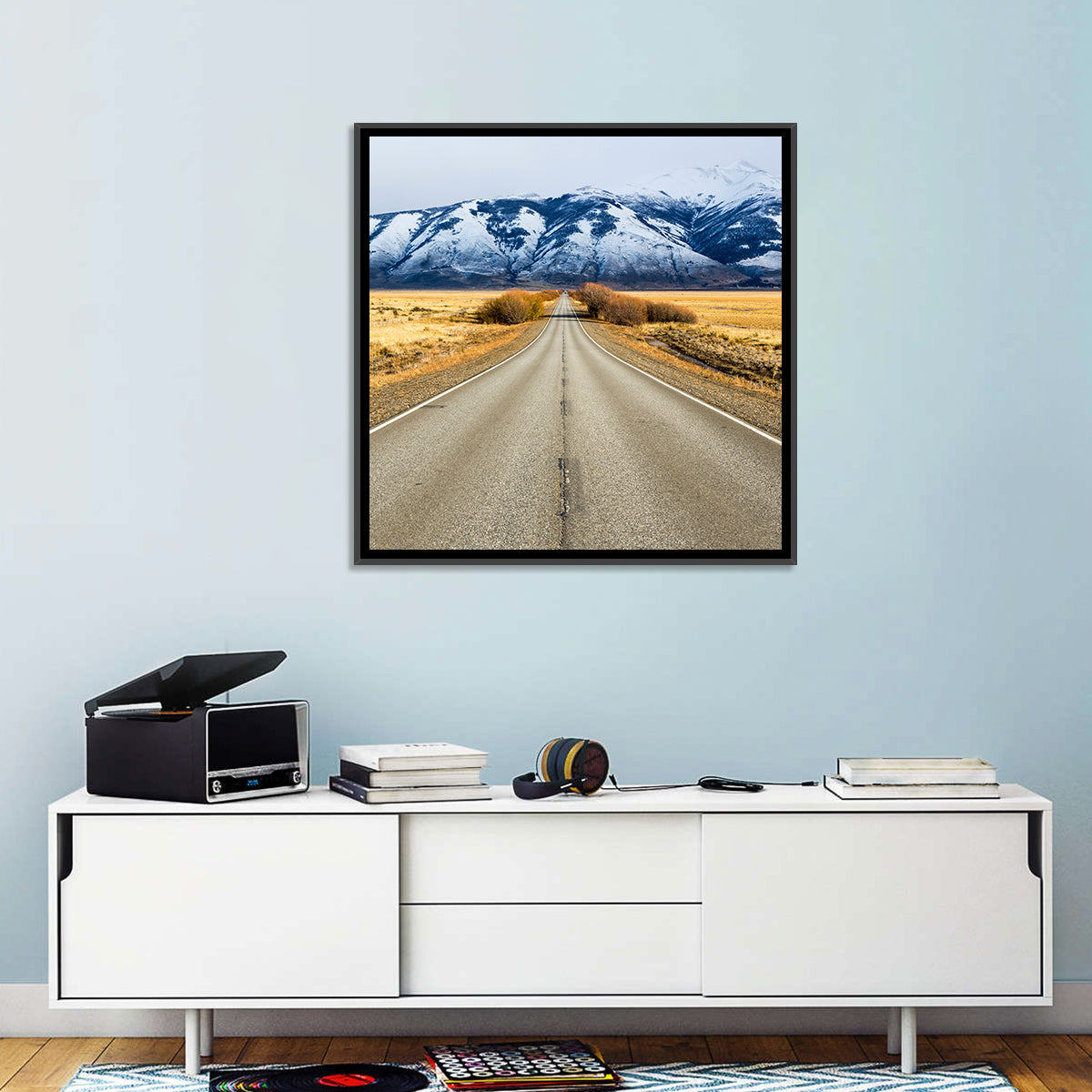 El Calafate Road with Snow Peaks Wall Art in a room, square