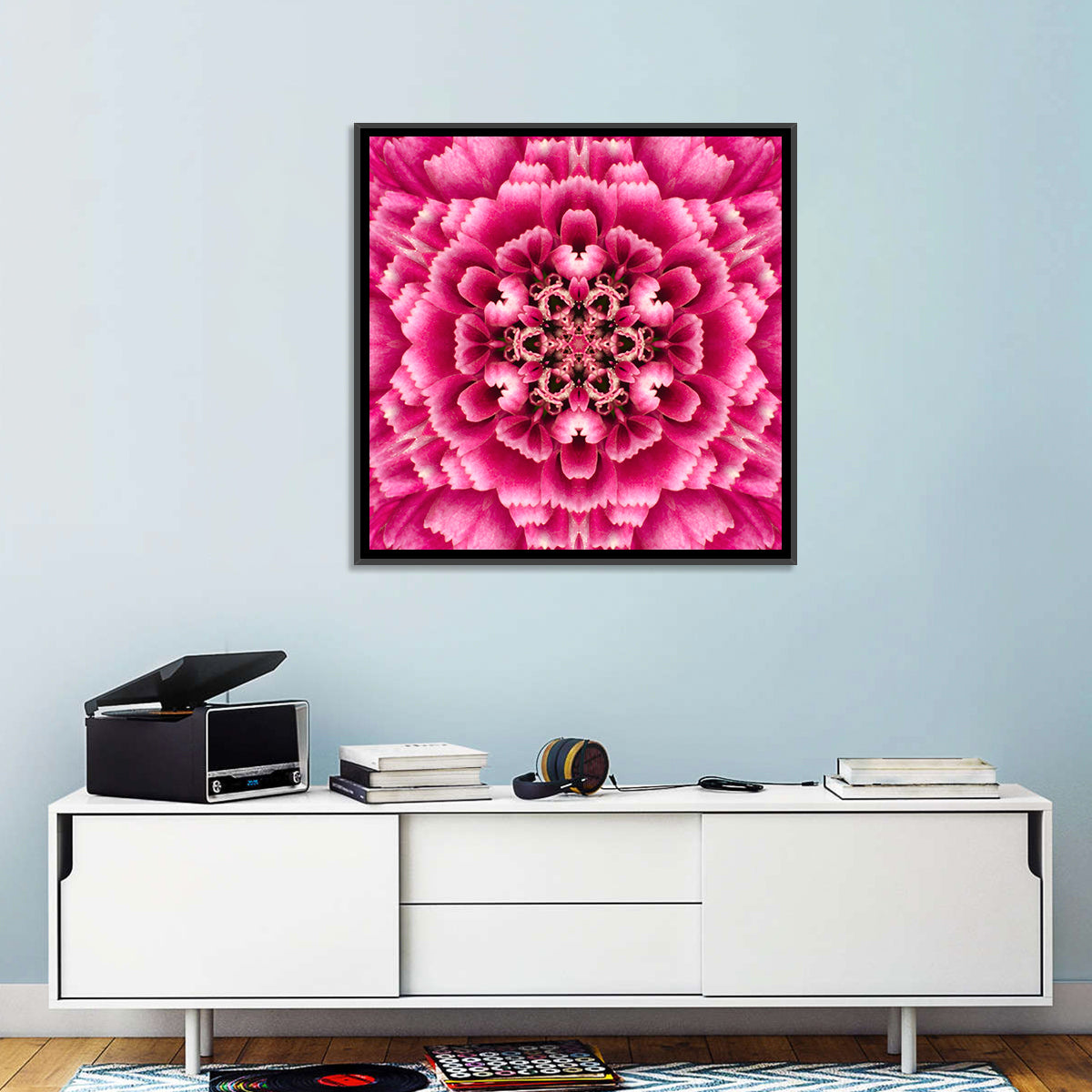 Kaleidoscopic Pink Chrysanthemum Mandala Wall Art
