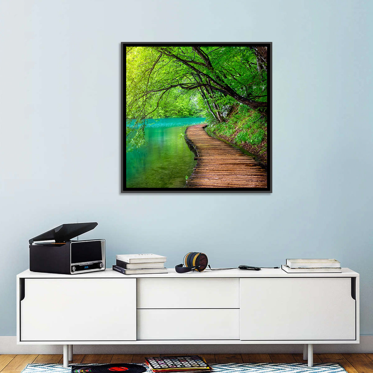 Plitvice Lakes Boardwalk Wall Art in a room, square