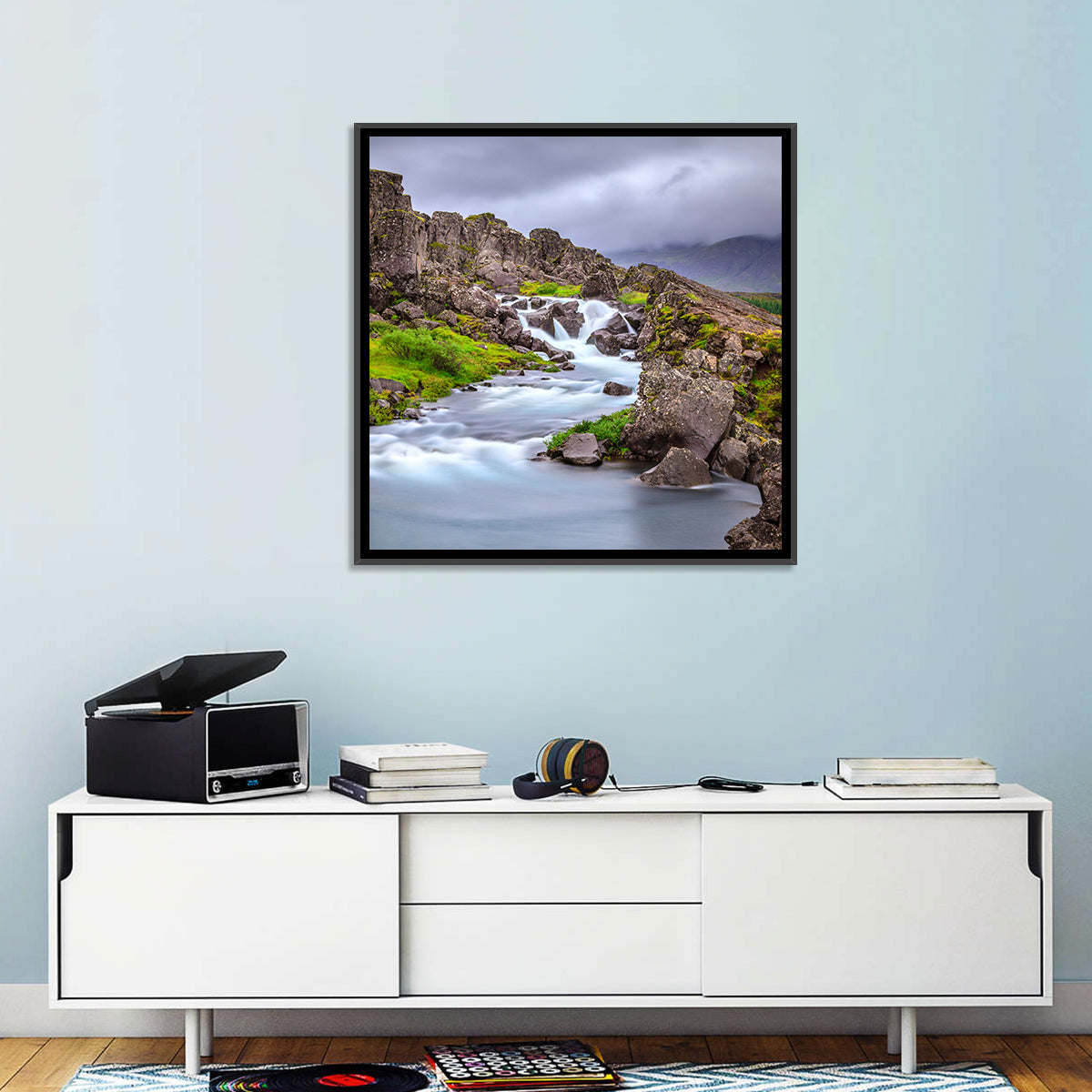 Öxarárfoss Stream, Þingvellir Wall Art in a room, square