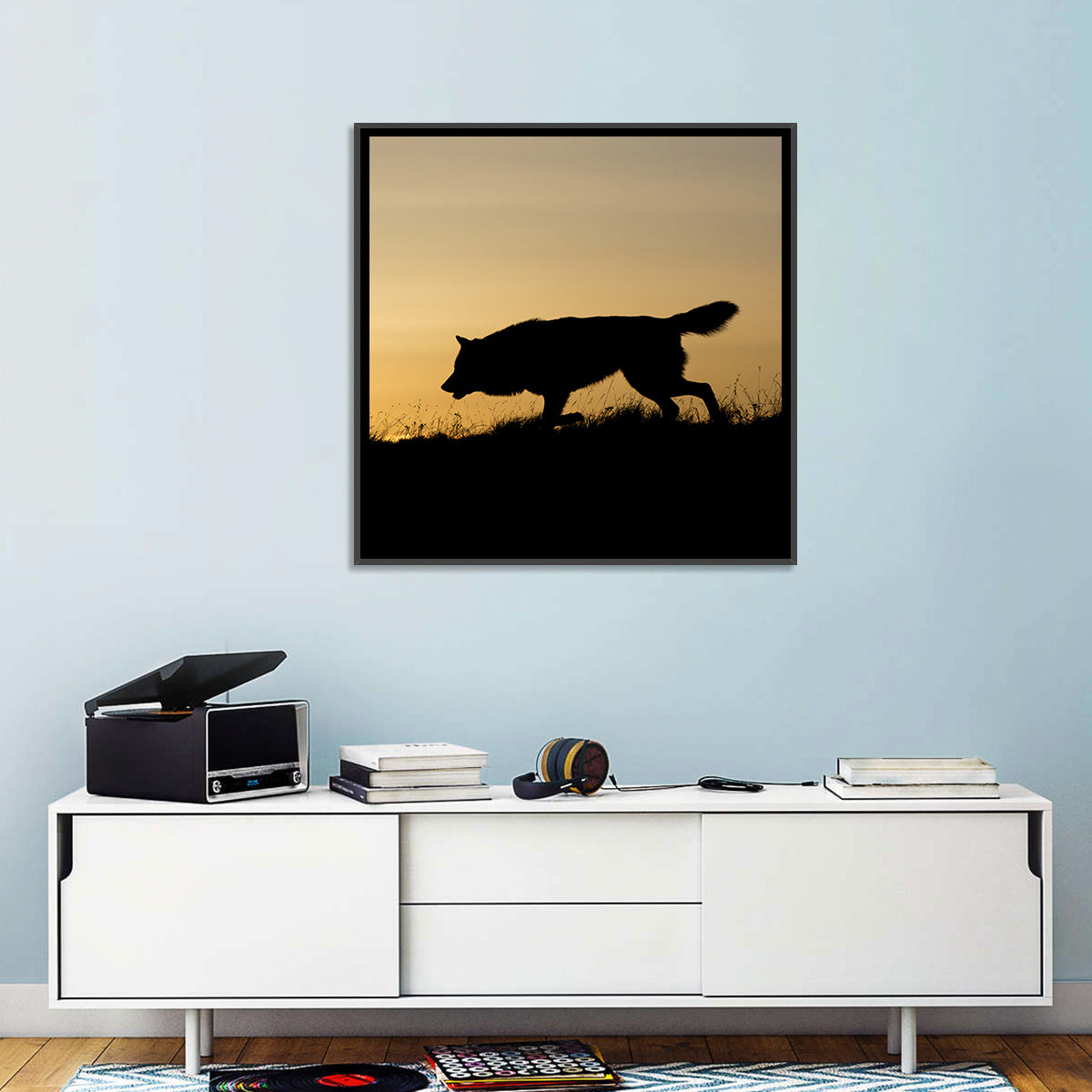 Wolf at Golden Horizon Wall Art