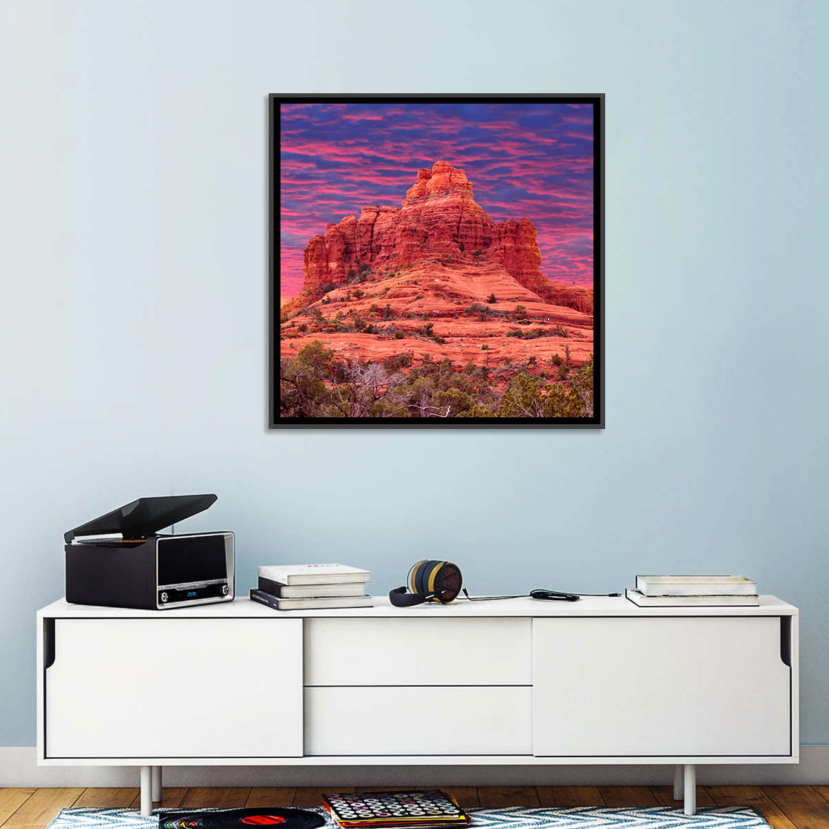 Bell Rock Sunset, Sedona Wall Art in a room, square
