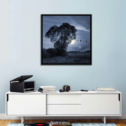 Full Moon Village Night Wall Art