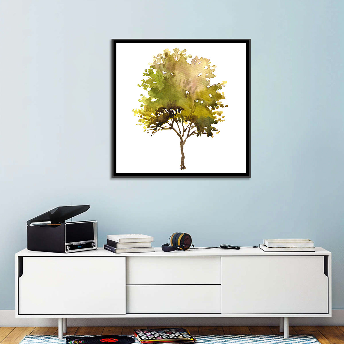 Olive Green Watercolor Tree Wall Art
