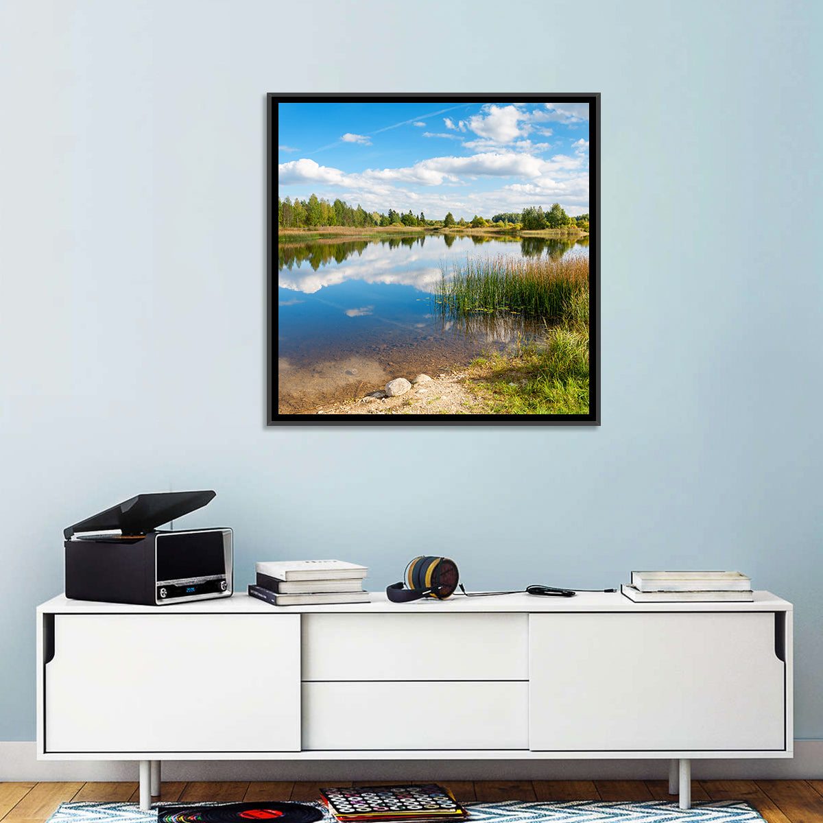 Paunkula Lake Reflections Wall Art in a room, square