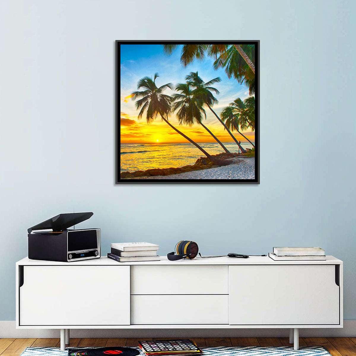 Palm Island Sunset Wall Art in a room, square