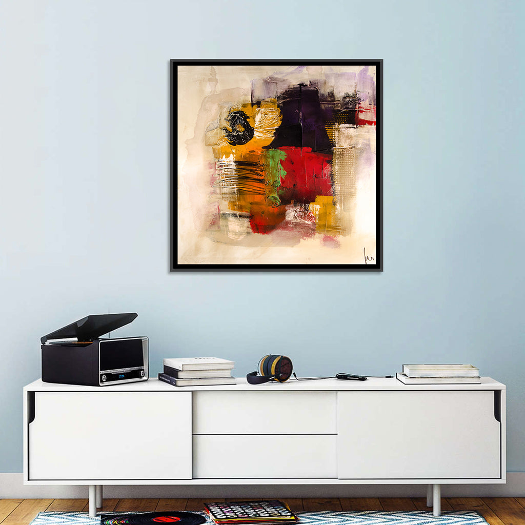 Bold Color Block Abstract with Black Circle Wall Art