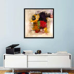 Bold Color Block Abstract with Black Circle Wall Art