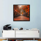 Autumn Park Path with Vintage Lampposts Wall Art