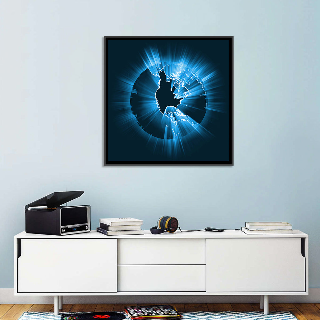 Glowing North America Globe Wall Art