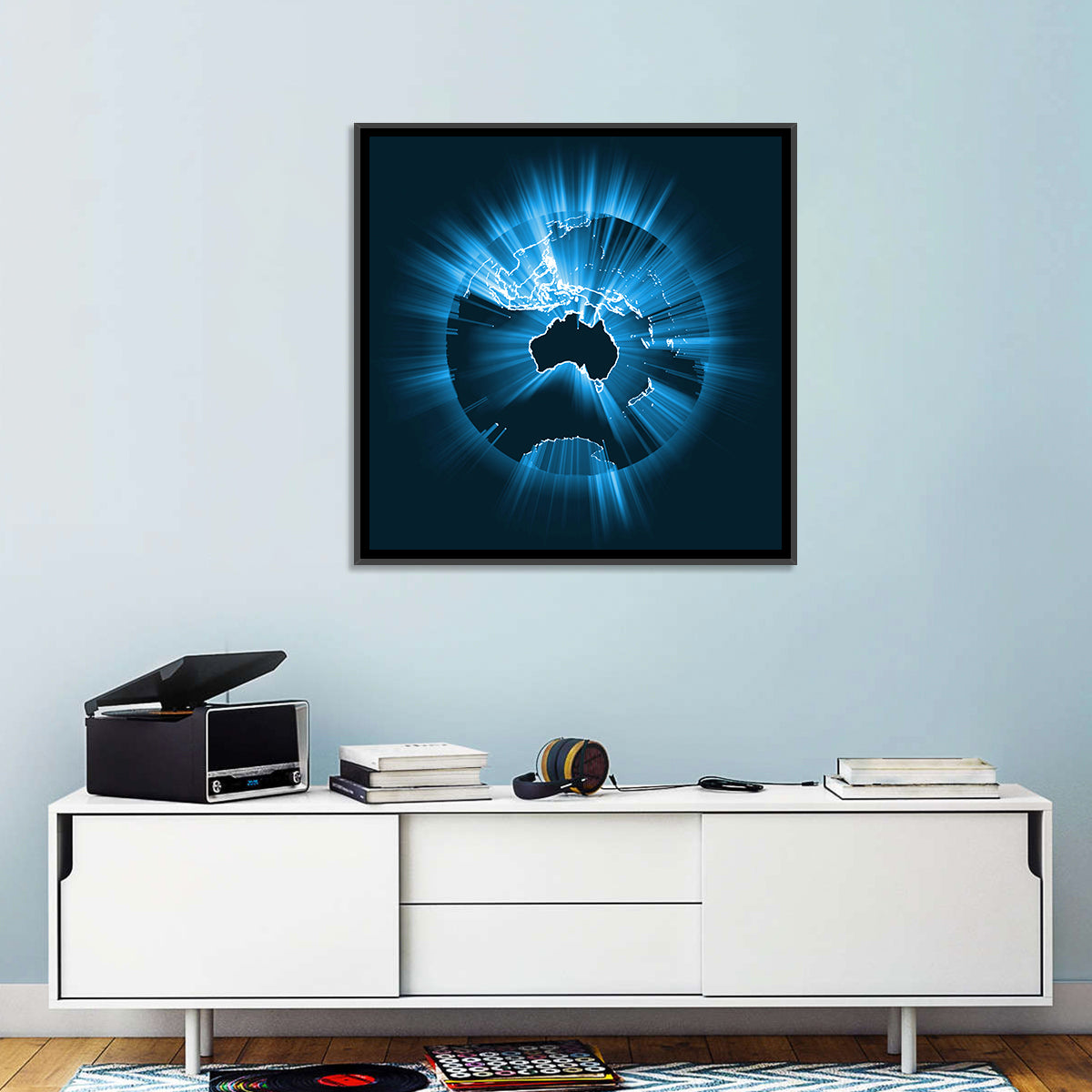 Glowing Australian Map Wall Art in a room, square