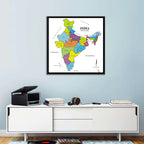 Colorful Political Map of India Wall Art