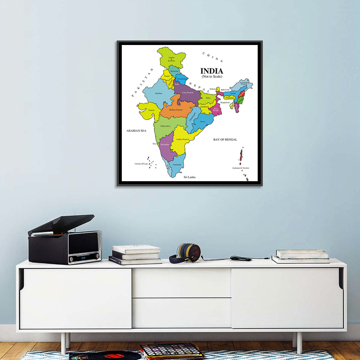 Colorful Political Map of India Wall Art