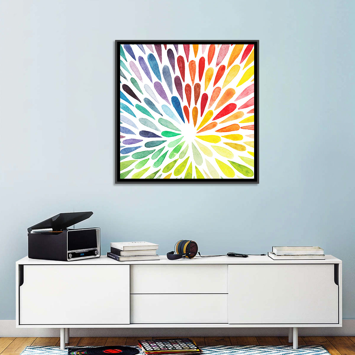 Watercolor Invasion Wall Art in a room, square