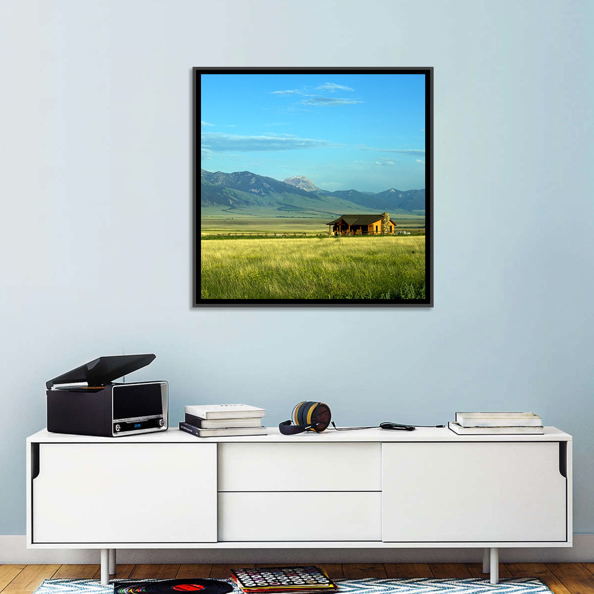 Montana Mountain Ranch Wall Art in a room, square