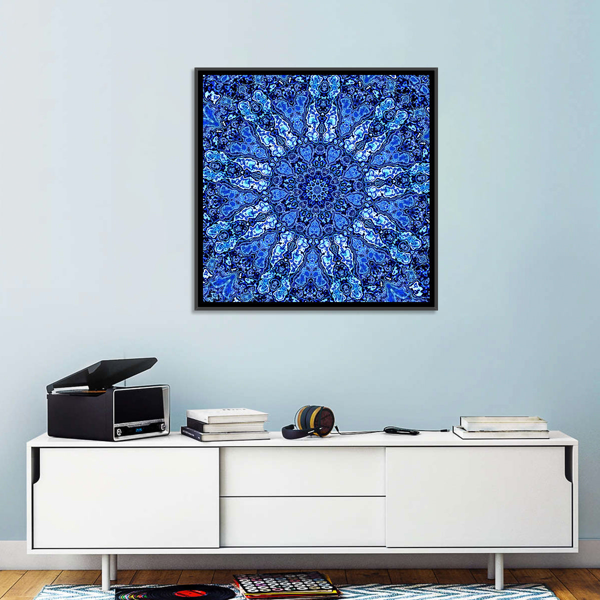 Blue Fractal Mandala Wall Art