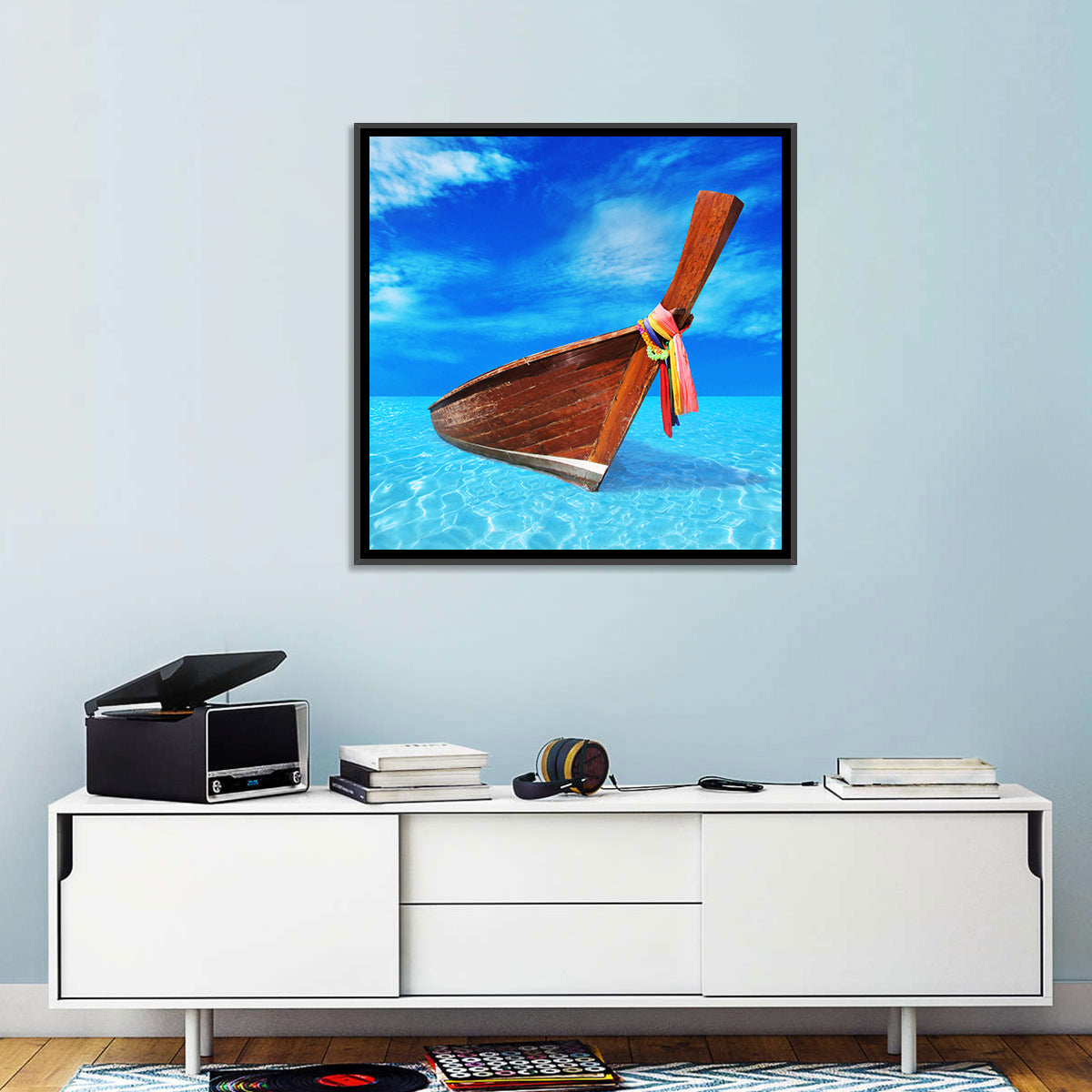 Boat & Blue Sea Wall Art