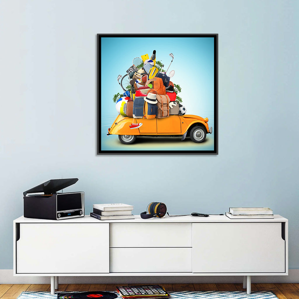 Orange Vintage Car Road Trip Getaway Wall Art