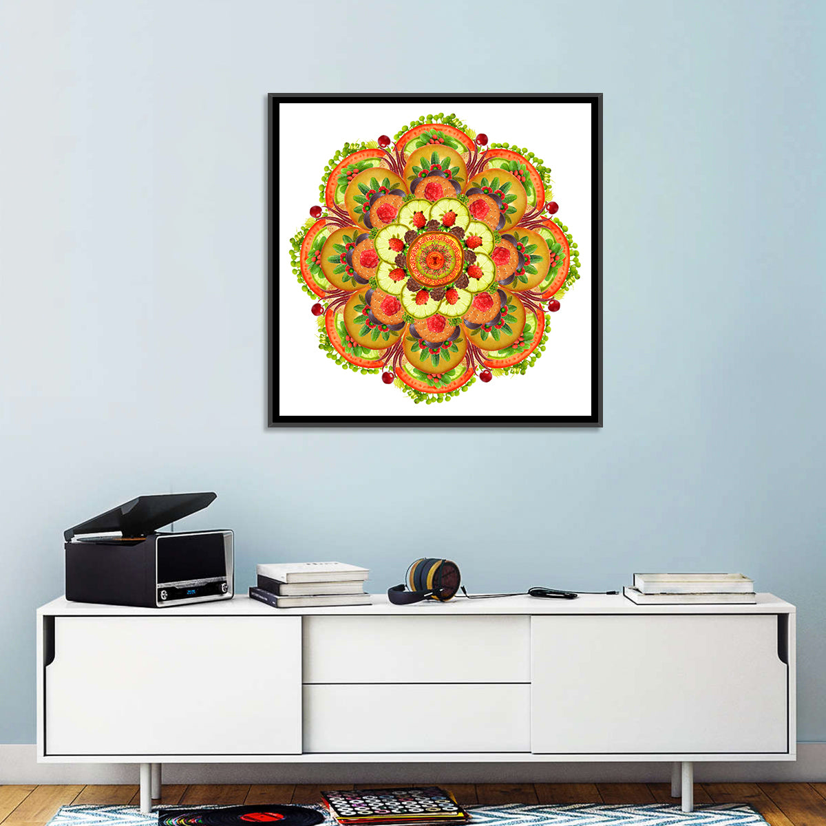 Vegetarian Pizza Mandala Wall Art in a room, square
