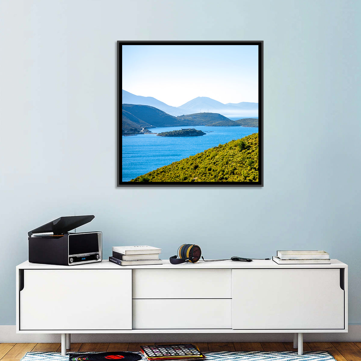 Porto Palermo Bay with Ali Pasha Castle Wall Art in a room, square