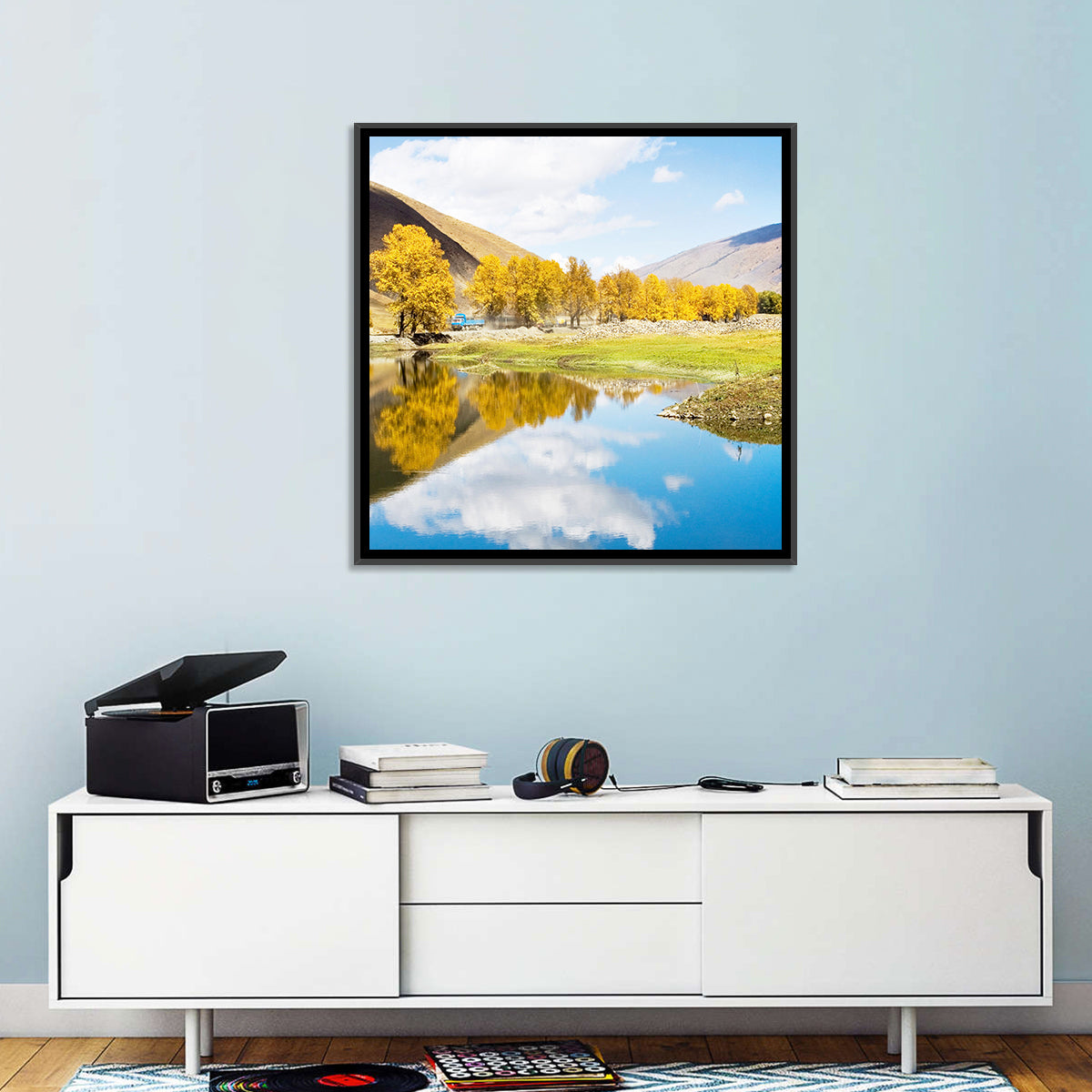 Chanxi Autumn Reflection Road Wall Art in a room, square