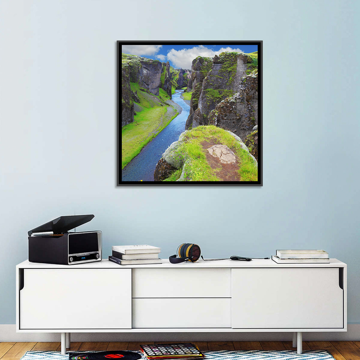 Neverland Cliffs, Fjaðrárgljúfur Canyon Wall Art in a room, square