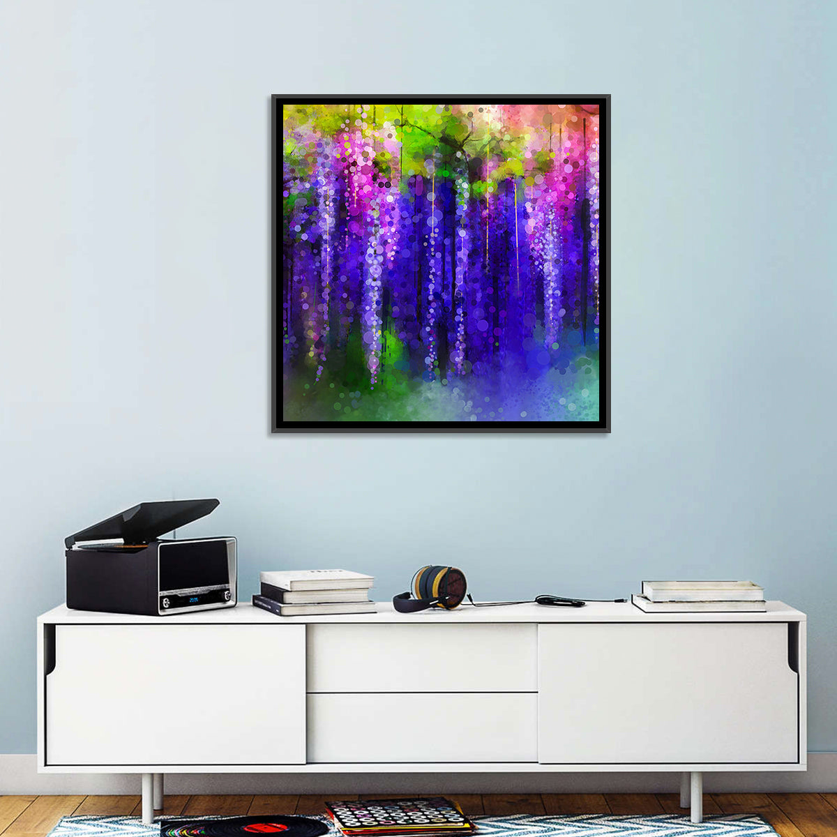 Dreamy Wisteria Vines Wall Art in a room, square