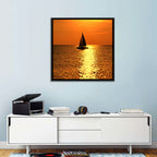 Sailboat Silhouette at Golden Sunset Wall Art