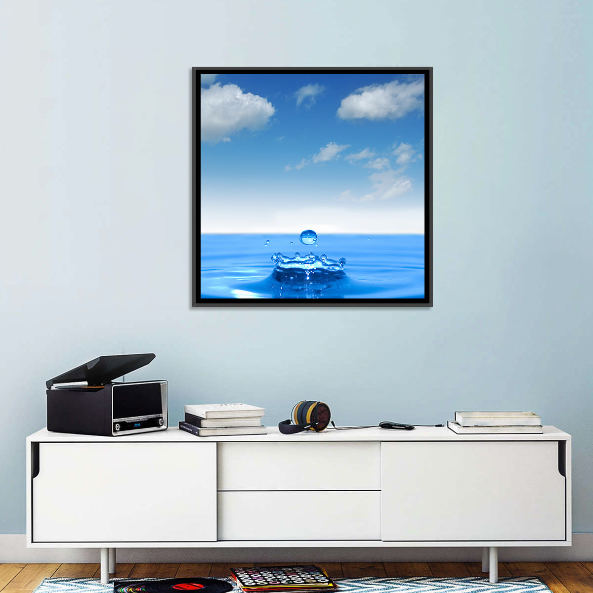 Ocean Water Drop Wall Art in a room, square