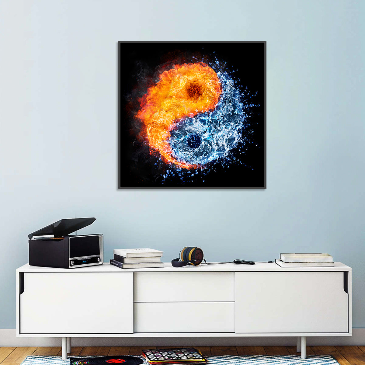Fire and Water Yin Yang Wall Art in a room, square