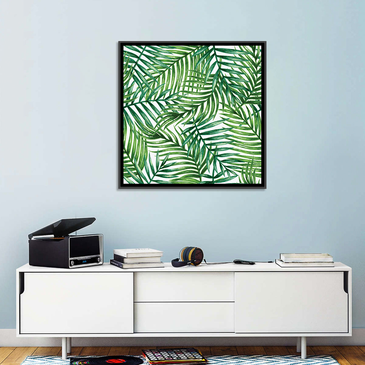Palm Leaves Pattern Wall Art in a room, square