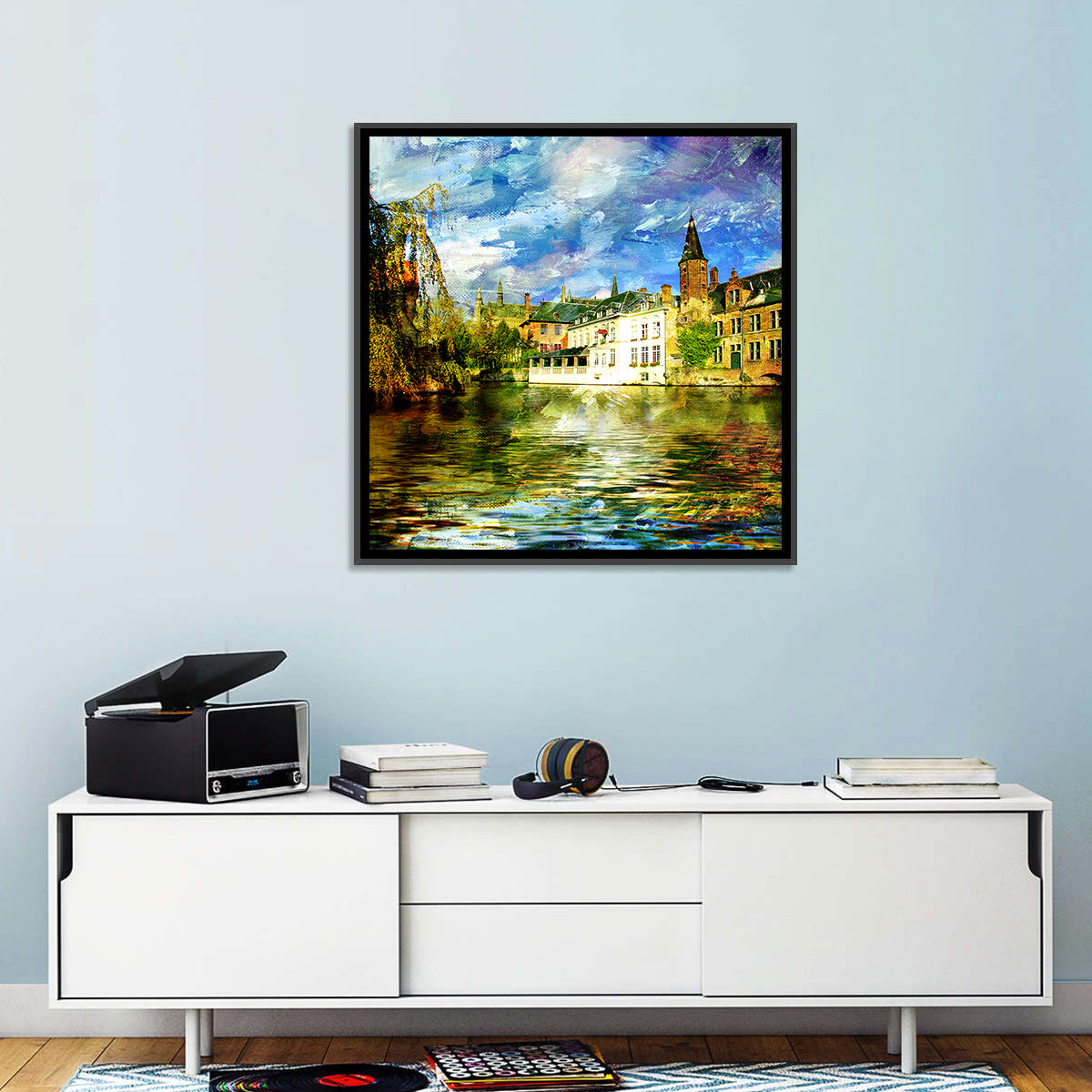 Dijver Canal, Bruges Wall Art in a room, square