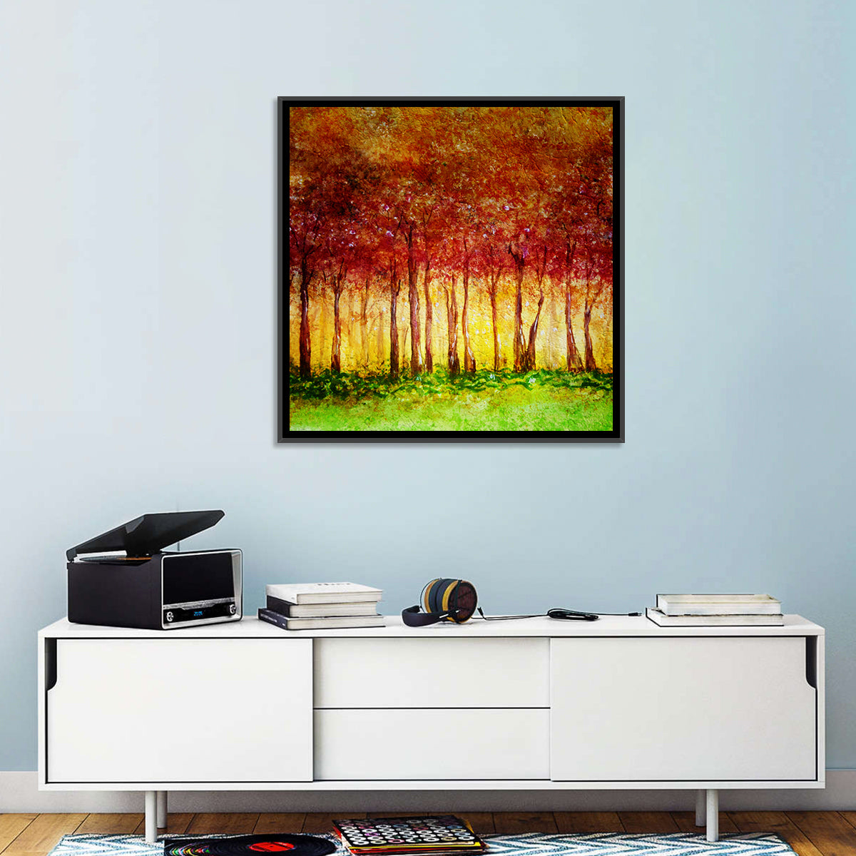 Autumn Tree Row Wall Art in a room, square