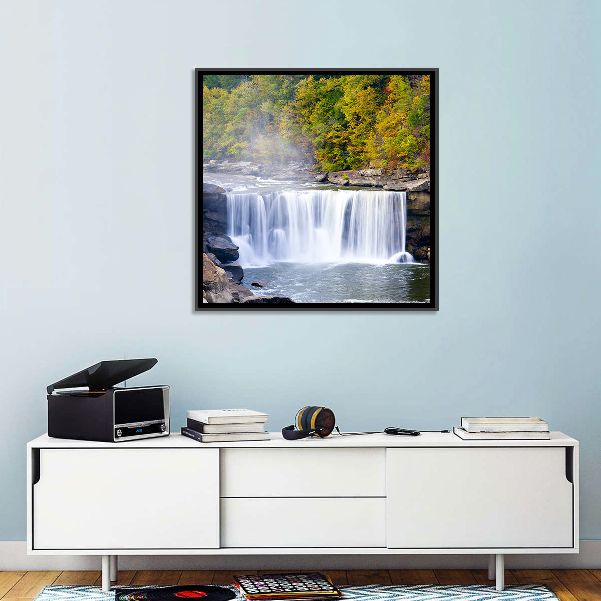 Cumberland Falls Long Exposure Wall Art in a room, square