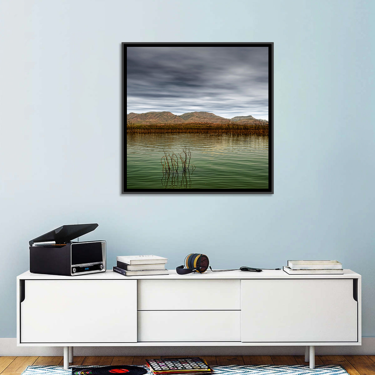 Roosevelt Lake Reflection Wall Art in a room, square