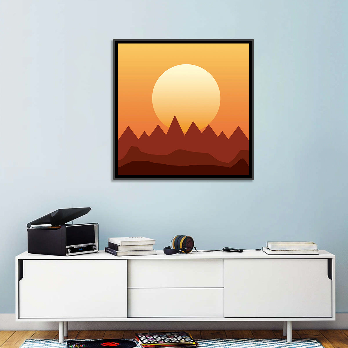 Geometric Mountain Sunset Wall Art
