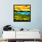 Golden Hour Mountain Lake Abstract Wall Art