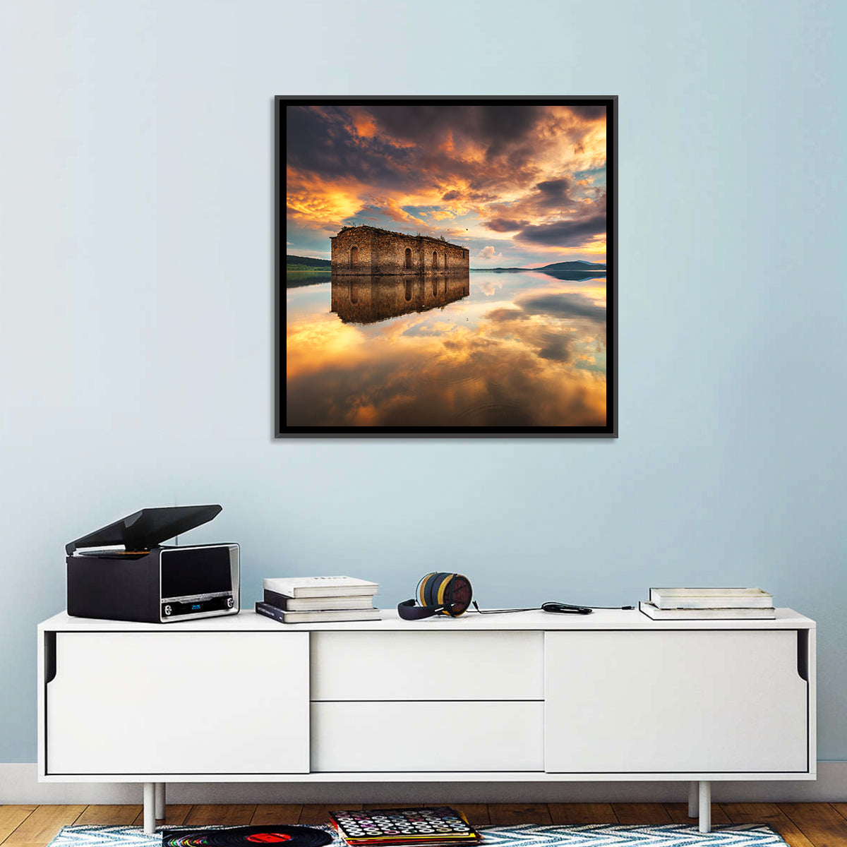 Sunken Church at Zhrebchevo Dam Wall Art in a room, square