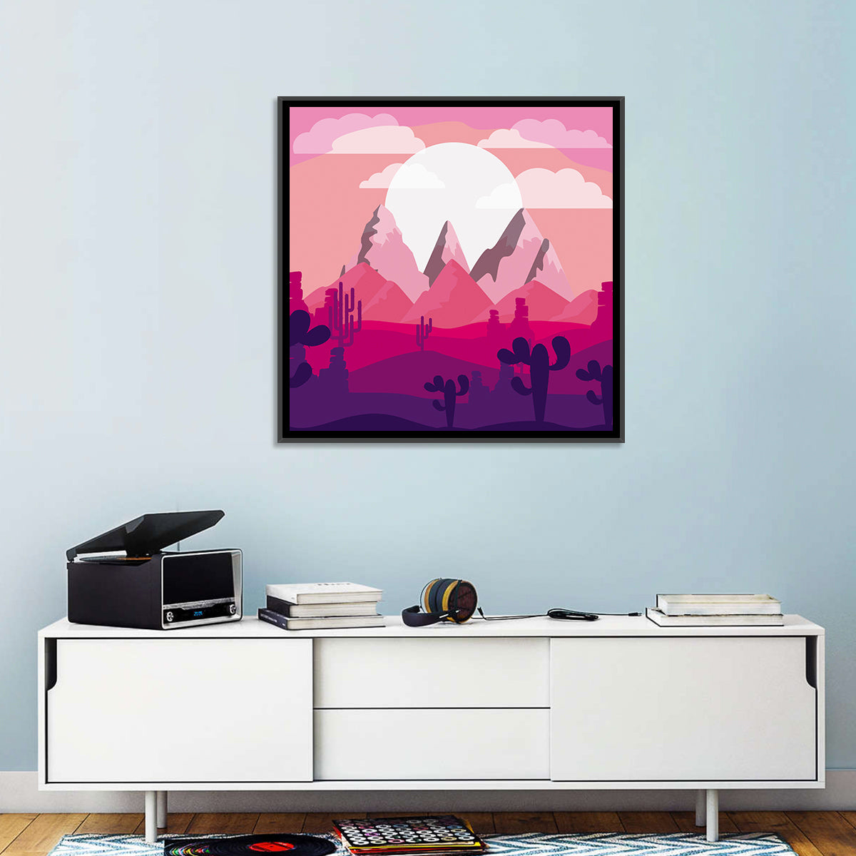 Magenta Desert Mountains Illustration Wall Art