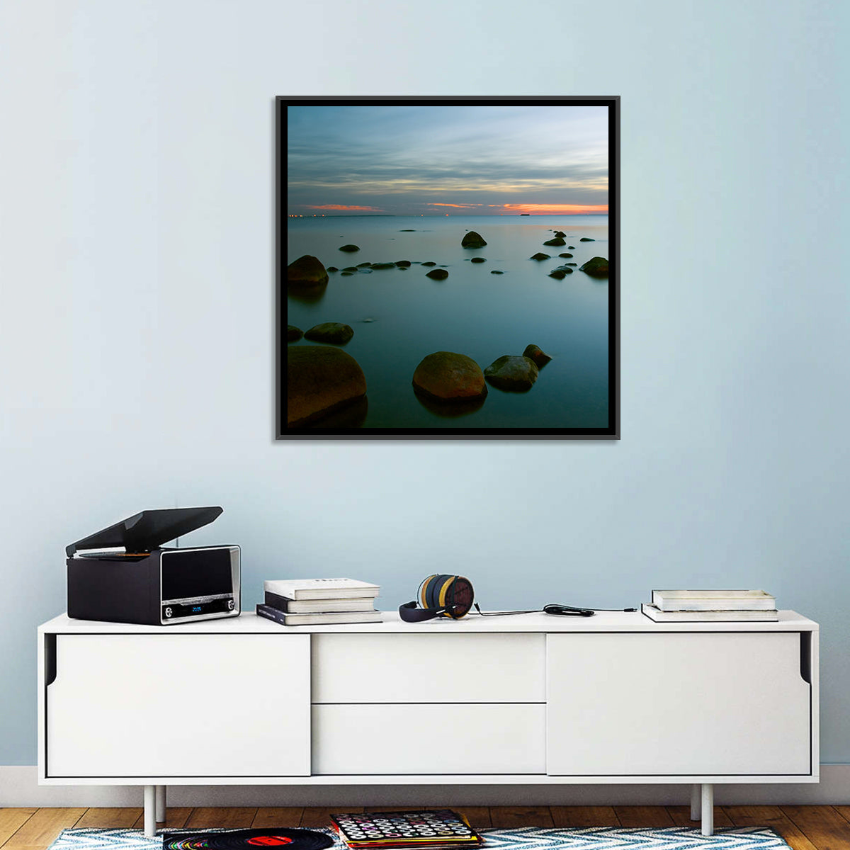 Baltic Sea at Twilight Wall Art in a room, square