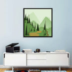 Green Foggy Hills Illustration Wall Art