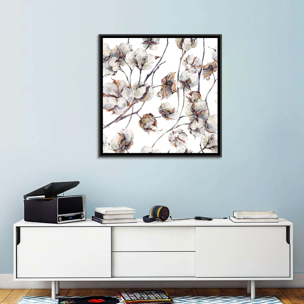 Watercolor Cotton Bolls Wall Art