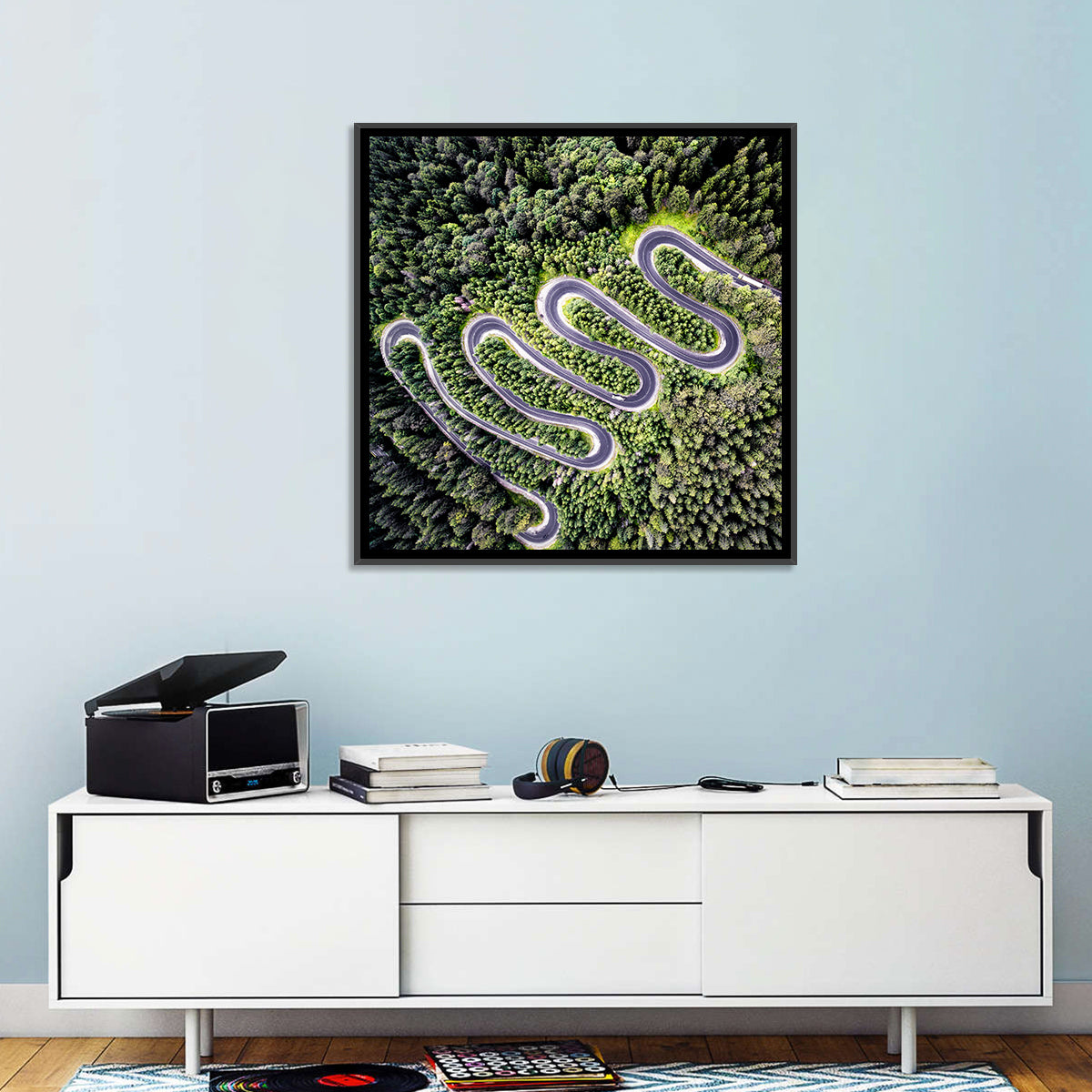 Serpentine Mountain Road Wall Art in a room, square