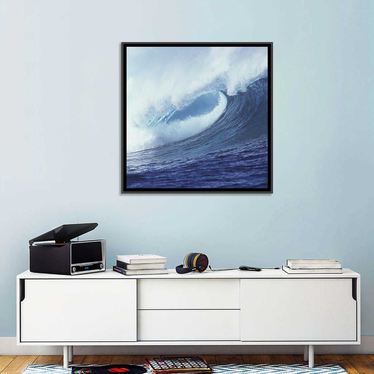 Powerful Breaking Wave Wall Art in a room, square