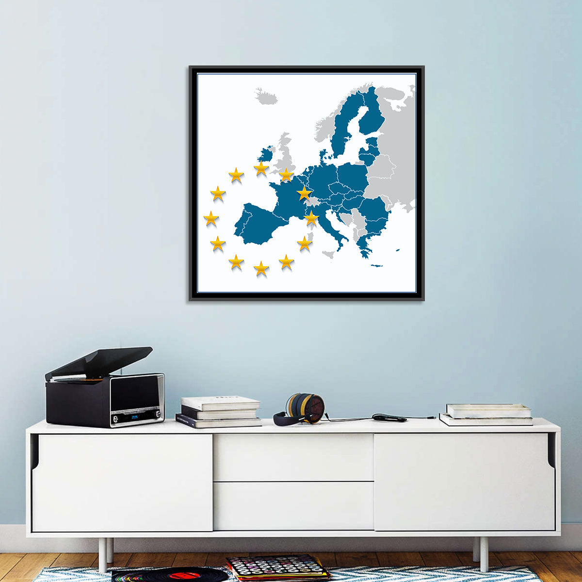European Union Map with Stars Wall Art