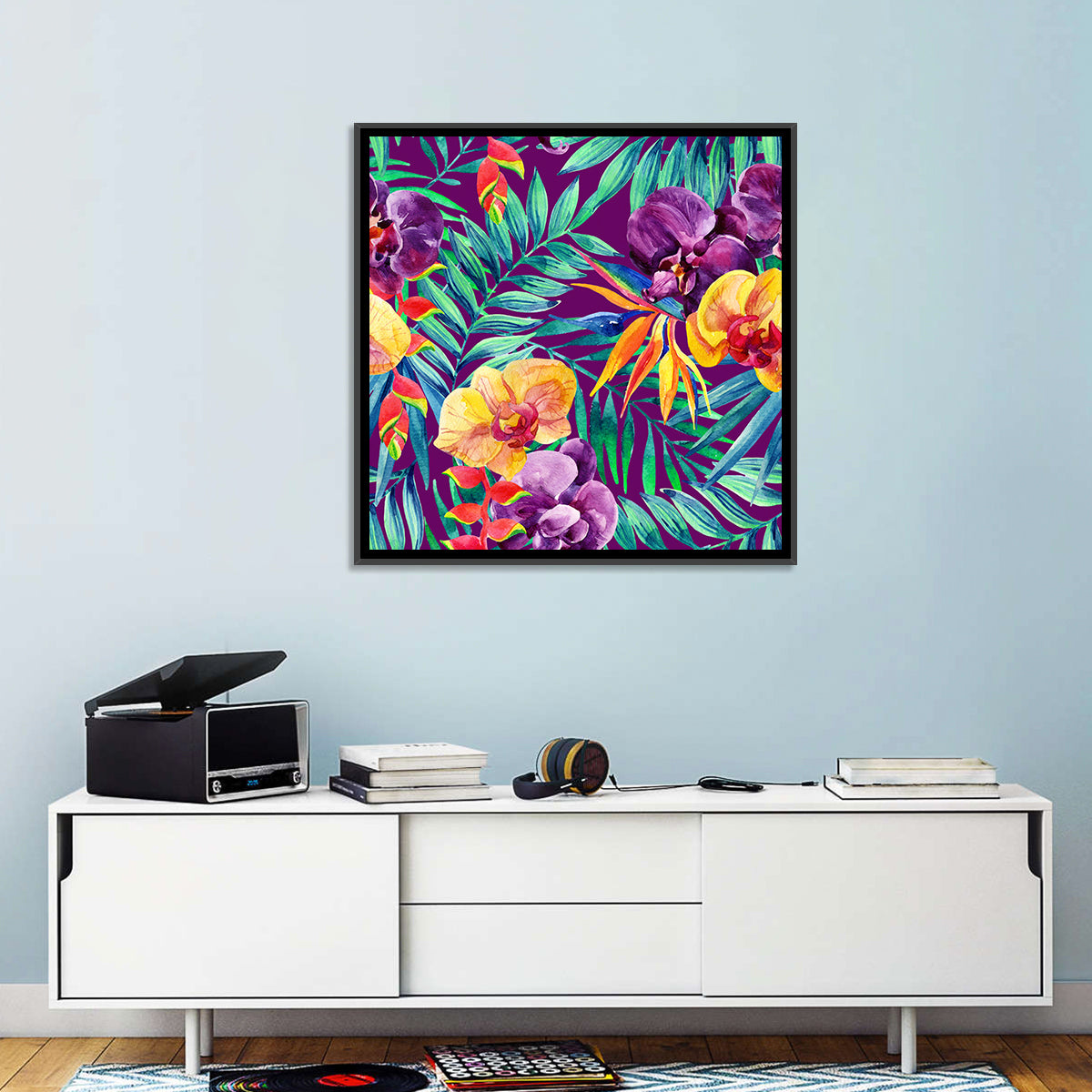 Tropical Orchid and Palm Pattern Wall Art