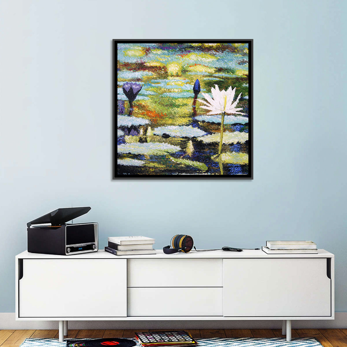 Impressionist Water Lilies Study Wall Art in a room, square