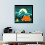 Moonlit Campfire Landscape Wall Art